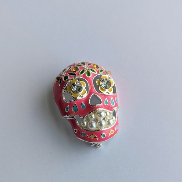 Napier Sugar Skull Día de los Muertos Calavera Day of the Dead Enamel Floral Pin - Picture 2 of 8